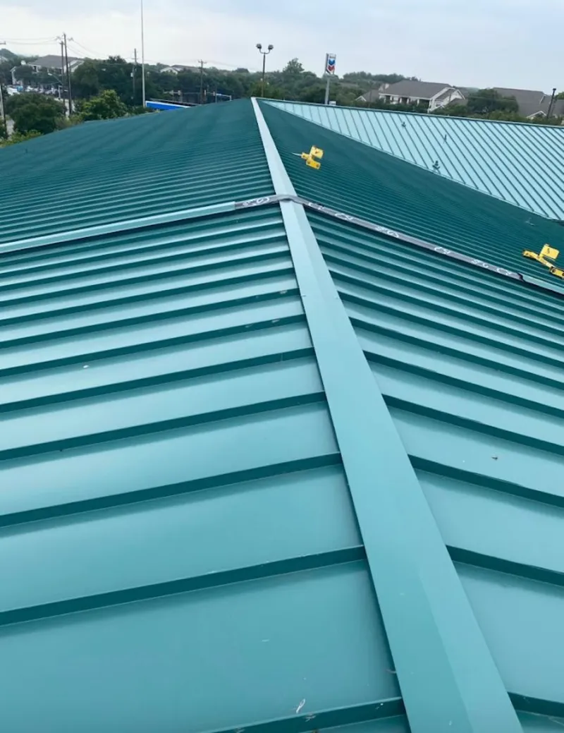 Green commercial metal roof ridge and valley for Metal Roof Repair in Grenada